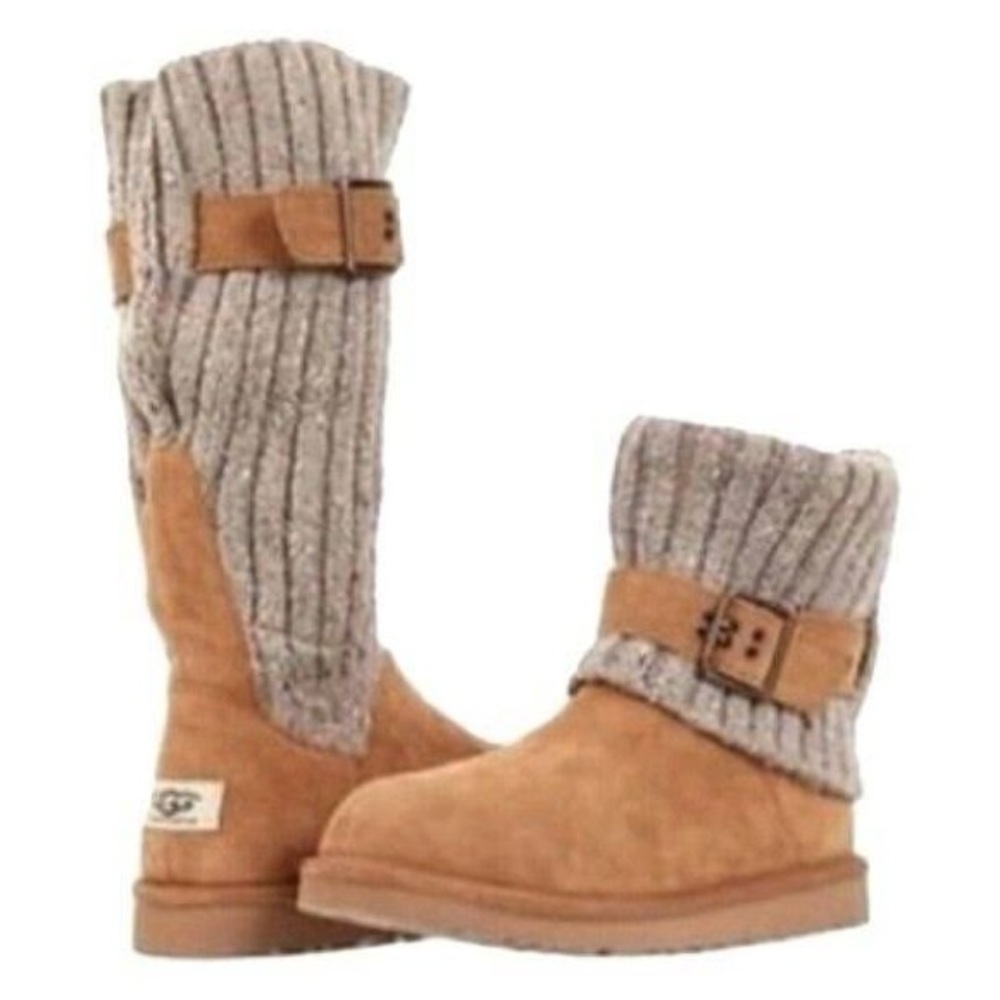 UGG Australia Chestnut Cambridge Knit Suede Leather Fur  Women Boot US 7.5